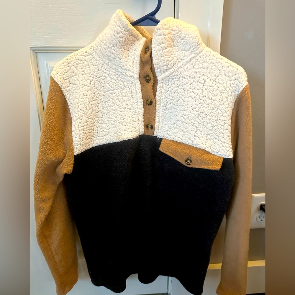 DONNI Cozy Sherpa Colorblock Fleece Pullover Sz S Small